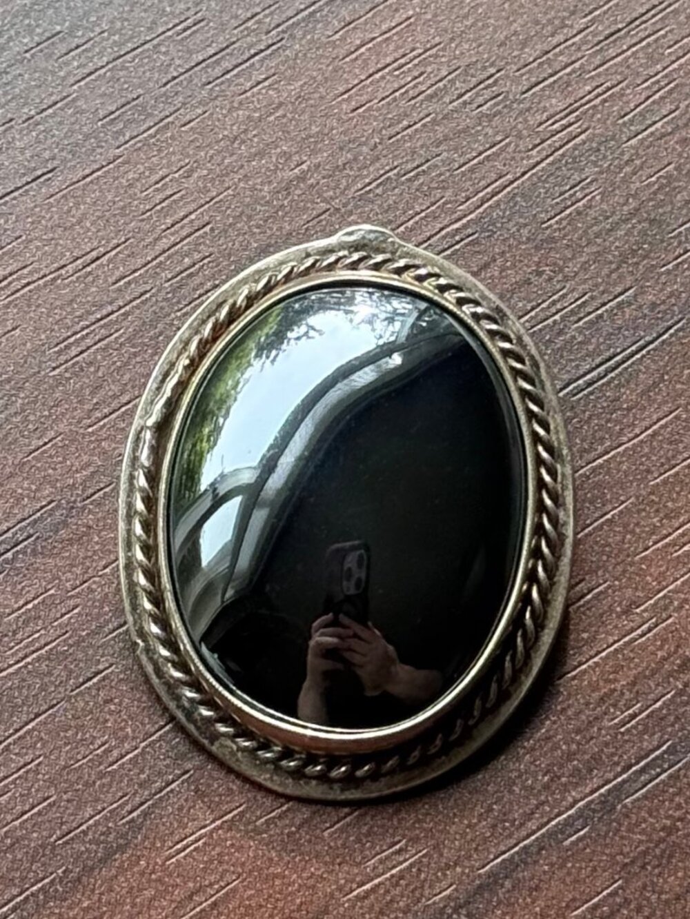 Vintage Southwest Sterling Silver and Hematite Brooch with Pendant Bail